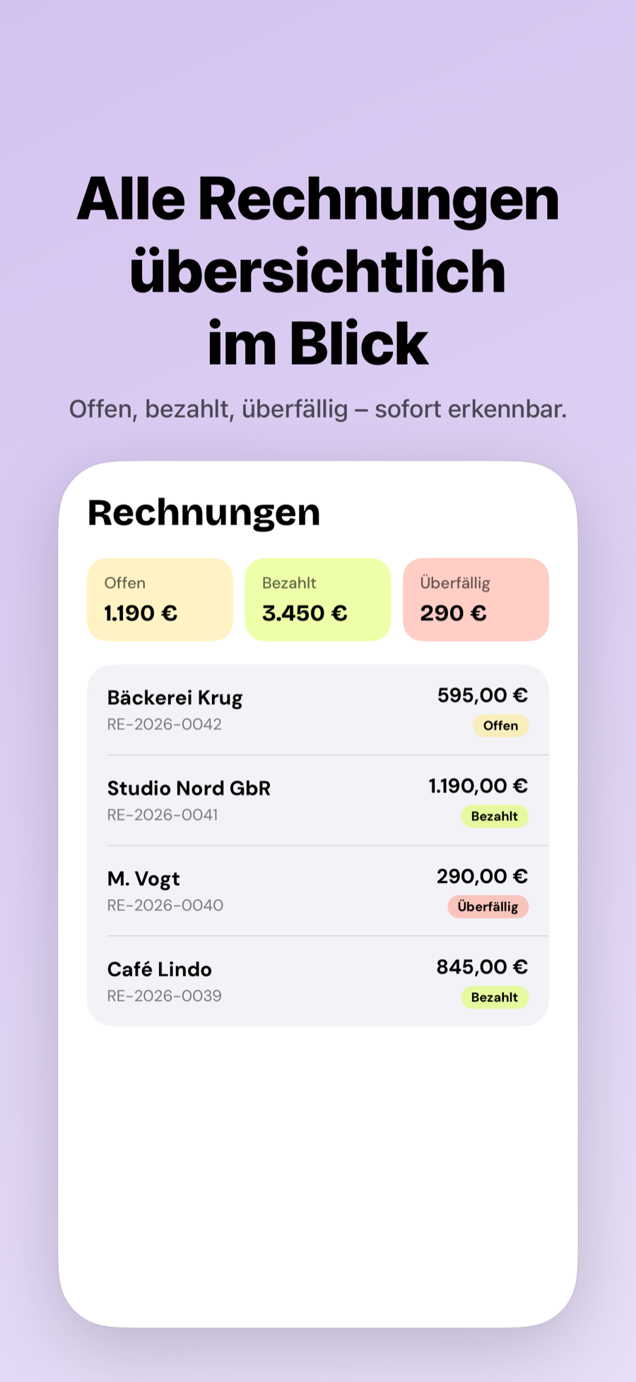 Rechnungsübersicht in Billetti