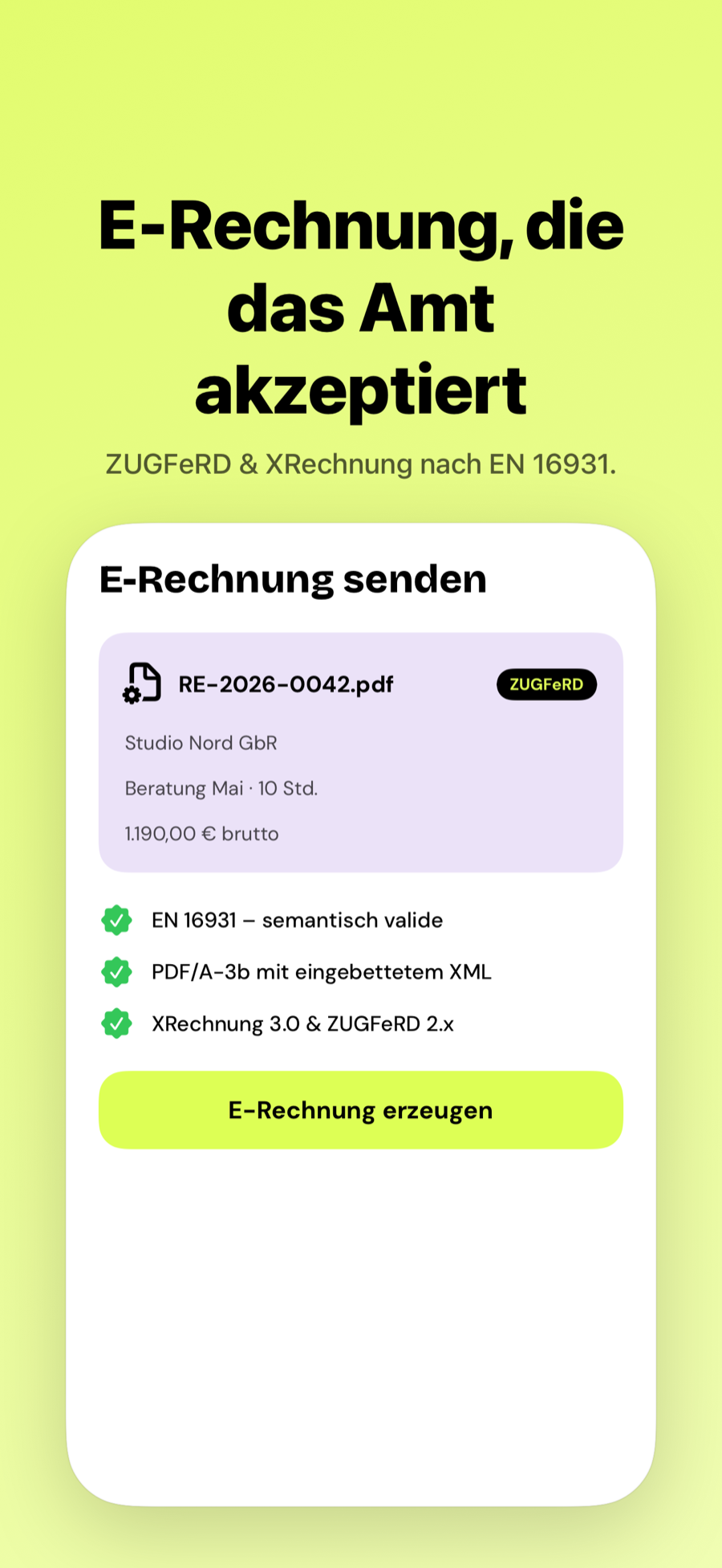 E-Rechnung senden (ZUGFeRD/XRechnung)