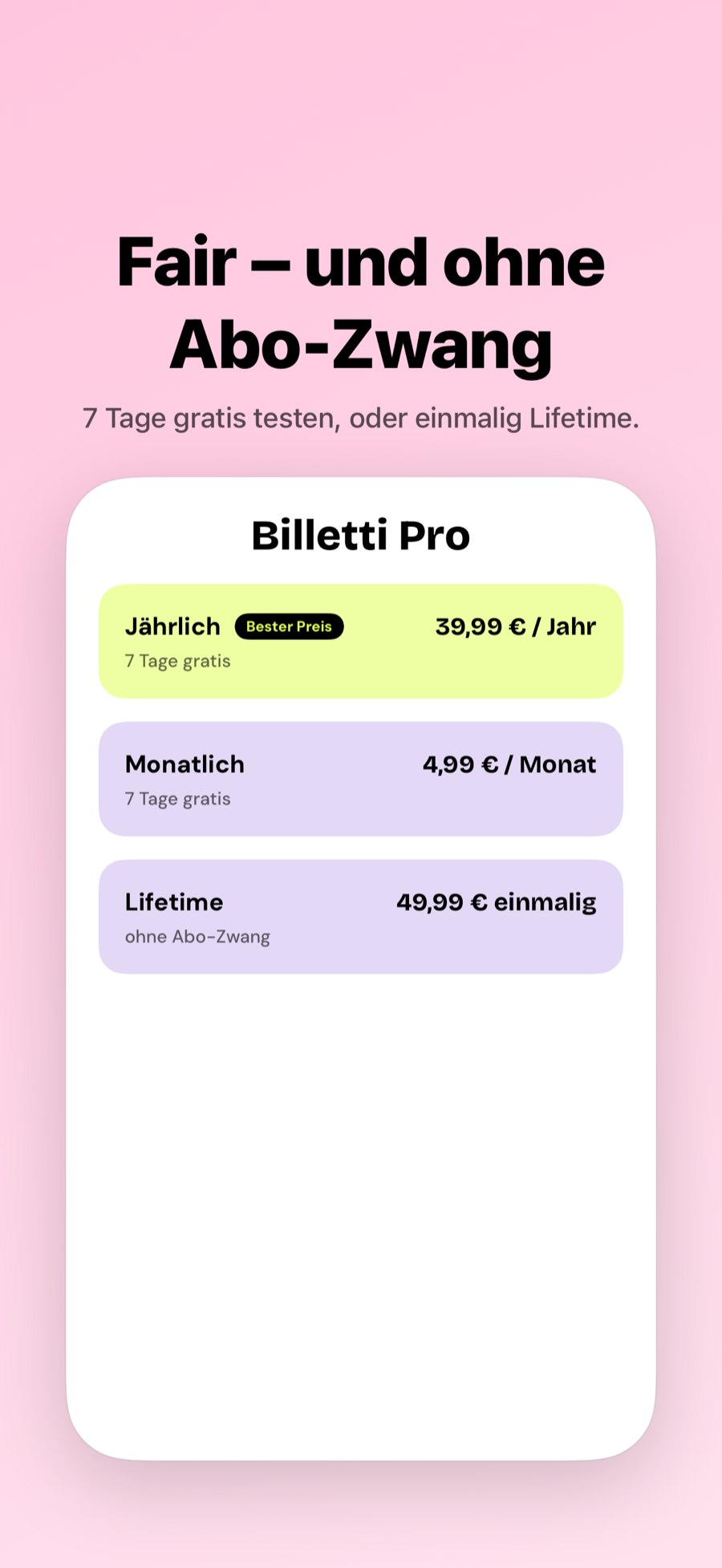 Preise – fair und ohne Abo-Zwang